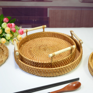 ชุดถาดหวายใส่ขนมปัง ขนมขบเคี้ยว ผลไม้ สำหรับครัว ขนาด 28 ซม. 3 ขนาด ดีไซน์ทันสมัย คุณภาพสูง พกพาสะดวก สไตล์เรโทร - Product Image 4