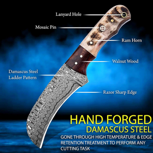 Acier Damas Artisanal Personnalisable avec Manche en Corne et Étui en Cuir Disponible chez ZA Damascus Maker - Product Image 3
