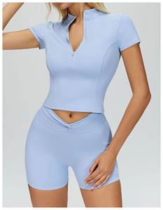 เสื้อชั้นในกีฬาผู้หญิงแบบซิปครึ่งตัว คอวี ระบายอากาศดี แห้งเร็ว สไตล์ลำลอง สำหรับโยคะ รับผลิตตามสั่ง ขายส่ง - Product Image 2