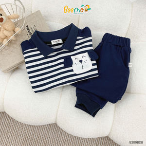 Conjunto de Ropa de Alta Calidad para Niños Pequeños, Camiseta Polo a Rayas Informal, Sudadera de Algodón, Pantalones Deportivos, Boutique de Ropa para Niños Pequeños - Product Image 5