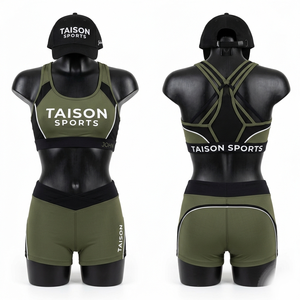Ensemble soutien-gorge et short de cheerleading en polyester et élasthanne premium 280 GSM, vert kaki avec panneau latéral, logo personnalisé par sublimation - Product Image 6