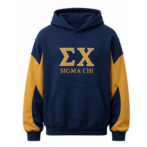 Sigma Chi Men's <b>Navy</b> Gold Letter Hoodie Regular Fit Pocket Design Casual Sweatshirt Fleece Autumn Wear - Product Image 5