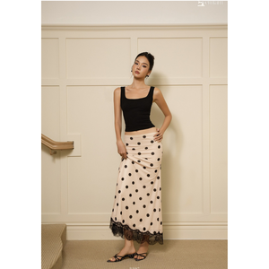 ชุดเซ็ตสองชิ้นสำหรับผู้หญิงขายส่ง - เสื้อยืดคอกลมวินเทจพร้อมกระโปรงยาวแต่งลูกไม้ ET3397 - Product Image 6
