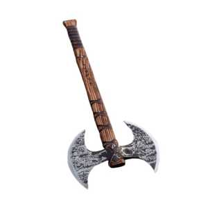 Hacha vikinga de doble cabeza de acero al carbono hecha a mano, personalizada, a bajo precio al por mayor, con mango de madera de fresno y funda de cuero. - Product Image 2