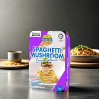 Spaghetti raffinés faibles en glucides de blé dur, maïs et sarrasin, avec sauce crémeuse aux champignons, prêts à consommer, sous vide, 270g, cuisson en 2 minutes
