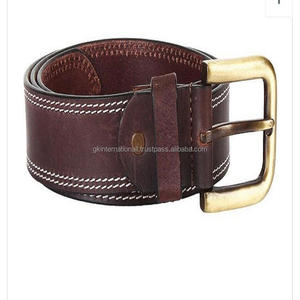 Double Stitching Durable Leather Casual <b>Belt</b> With Adjustable Brass Buckle in <b>Dark</b> <b>Brown</b> Luxury Leather - Product Image 1