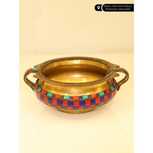 Urli con incrustaciones de 7 pulgadas hecho a mano con asas, botellas decorativas para el hogar, artículo hecho a mano en la India - Product Image 2