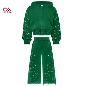 Conjunto Deportivo de Dos Piezas para Hombre, con Capucha, Diseño Sólido con Pedrería, 100% Algodón, Transpirable, Ligero y de Secado Rápido - Product Image 1