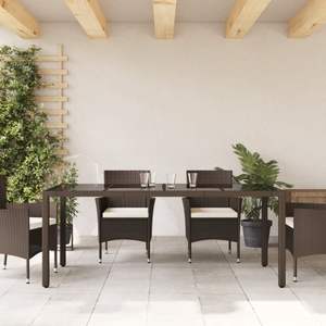 Table de jardin en rotin PE marron avec plateau en verre trempé et structure en acier thermolaqué, mobilier d'extérieur - Product Image 3
