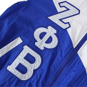 Chaqueta Cortavientos Azul Rey y Blanco Zeta Phi Beta con Cremallera Completa, Bordado de Letras Griegas, Bloques de Color y Ribetes Acanalados, Prenda Exterior de Sororidad - Product Image 6