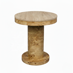 Mesa auxiliar con chapa de madera Mappa Burl y tablero de mármol para sofá, sala de estar, recibidor, hoteles, restaurantes y villas - Product Image 2