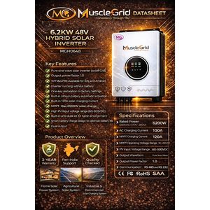 Inversor Solar Híbrido Verdadero de 6.2 kW Modelo 2026 con Pantalla LCD, Onda Sinusoidal Pura, MPPT, Montaje en Pared, Potencia de Salida de 3.6KW, Monofásico - Product Image 2
