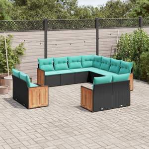 Conjunto de Sofás Negros para Patio con Cojines Azules, Conjuntos para Jardín - Product Image 1