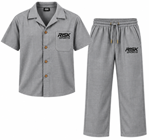 Conjunto Deportivo Informal Ligero de Nylon para Hombre, Camisa de Manga Corta con Botones y Pantalones con Cordón, Color Gris - Product Image 1