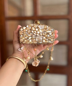 Ethnic Vintage Embellished <b>Gold</b>-Plated Metal Embossed Eco-friendly Kundan Bridal <b>Clutch</b> Handmade Evening Bag Wedding Event Party - Product Image 2