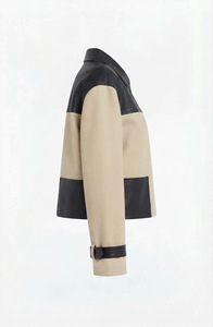 Women's Color Block Cropped Leather Jacket Oversized Biker Coat Waterproof Sleeve Cuff <b>Belt</b> Fall Casual Outerwear - Product Image 2