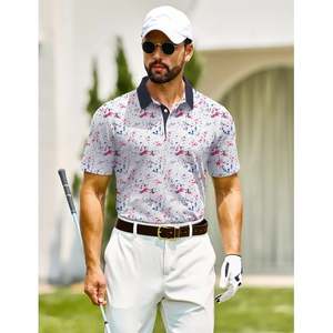 Chemise de golf à manches courtes pour homme, blanche, imprimée, avec motif rouge et bleu, décontractée, en coton Oxford respirant, coupe classique, logo sur le devant, 180g - Product Image 3