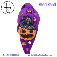 Serre-tête perlé Halloween 2025 pour femme – Bandeau en tissu polyester de qualité supérieure avec détails en perles et strass – Tendance pour les fêtes