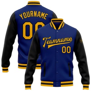 Veste de baseball bleue personnalisée pour homme, manches noires, nom de l'équipe 00, broderie avant et arrière, style preppy, vêtement d'automne - Product Image 1