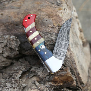 Navaja de bolsillo de Damasco para actividades de camping y pesca, navaja plegable de acero de Damasco para uso en aventuras al aire libre - Product Image 5