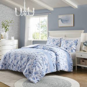 Floral <b>Striped</b> <b>Duvet</b> Cover <b>Set</b> for Twin/Twin XL Comfy Bedding Solution - Product Image 1