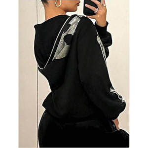 Y2k <b>Gothic</b> Graphic Hoodie <b>Jacket</b> Zip Up Sparkly Rhinestone Long Sleeve Hooded Sweatshirt Streetwear - Product Image 3