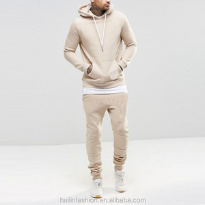 Survêtement beige à capuche pour homme, manches longues, couleur unie, coupe décontractée avec poches latérales, taille élastique, idéal pour l'automne - Product Image 3