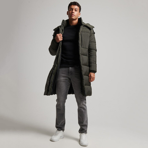Veste longue à capuche pour homme avec col en fourrure, coupe-vent, rembourrée de duvet, manteau d'hiver uni, style décontracté - Product Image 2
