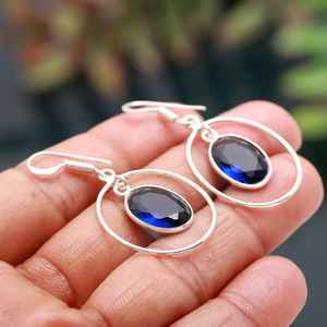 ต่างหูไอโอไลต์เงินแท้ 925 พลอยธรรมชาติ เครื่องประดับทำมือสำหรับผู้หญิง ขายส่ง - Product Image 3