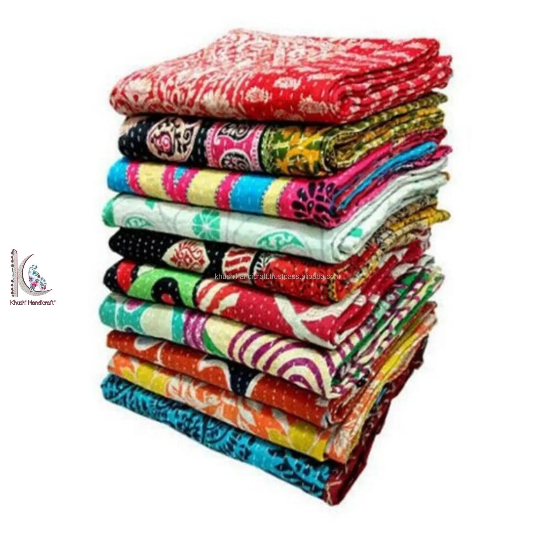 Хлопковое стеганое индийское винтажное лоскутное одеяло Kantha ручной работы, двустороннее лоскутное одеяло для экспорта, одеяло Gudari