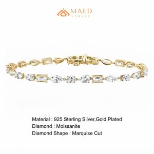 Pulsera de tenis estilo hip-hop de plata de ley 925 chapada en oro con moissanita de corte mixto marquesa para mujer, regalo de aniversario - Product Image 6