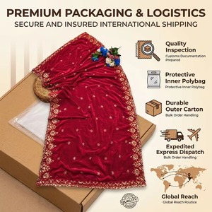 Luxury Red Velvet Bridal Dupattas Heavy Gold Zari <b>Sequin</b> Embroidery Women Traditional Ramadan Eid Mubarak Wedding <b>Shawls</b> Festive - Product Image 2