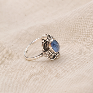 Natural Oval Blue Kyanite Gemstone <b>Ring</b> 925 Sterling Silver Rose/Yellow Gold Plated Boho Artisan <b>Statement</b> Handmade - Product Image 5