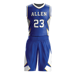 ชุดบาสเก็ตบอลชาย เสื้อเจอร์ซีย์แขนกุดระบายอากาศ กางเกงขาสั้น ชุดกีฬาทีมพิมพ์ลายด้วยความร้อน ไซส์ใหญ่ โพลีเอสเตอร์ 100% - Product Image 1