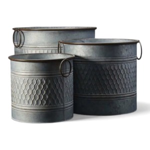 Macetero Redondo de Metal Galvanizado Resistente y Moderno con Acabado Acanalado para Decoración Rústica de Interiores y Exteriores - Product Image 4