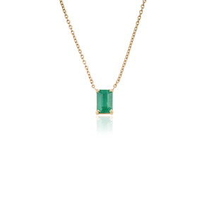 Collier élégant pour femme, style classique, or jaune véritable 18 carats, émeraude taille octogonale 6x4 mm, pendentif pierre unique, bijou à porter au quotidien - Product Image 3