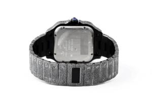 Montre automatique mécanique carrée entièrement sertie de diamants noirs avec cadran à chiffres romains, bijoux de luxe hip-hop pour hommes - Product Image 6