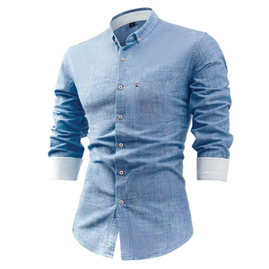 Chemise décontractée d'été à manches longues pour homme, grande taille, en coton et lin, couleur unie, boutonnée, respirante - Product Image 3