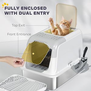 Lettiera per Gatti XL Extra Large in Acciaio Inossidabile Chiusa con Paletta Facile da Pulire, Sacchetto Deodorante e Pedale per il Contenimento della Sabbia per Animali Domestici - Product Image 5