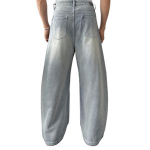Pantalones de mezclilla de cintura media, corte recto, lavado a la piedra, ajuste holgado, con dobladillo rasgado, estilo urbano, hip hop, tela de algodón transpirable, para otoño - Product Image 3