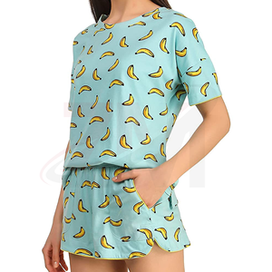 Ensemble de t-shirts à manches courtes pour femmes, imprimé banane, coupe ample, décontracté, en coton tricoté, pyjama, vêtements de printemps et d'été, col rond avec poches - Product Image 4