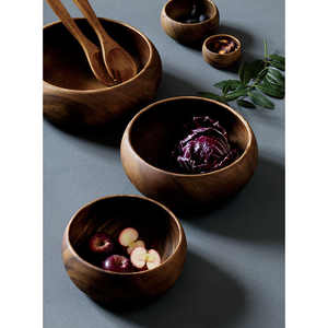 Tazón para Servir Ensaladas de Madera de Acacia de 8.5 Pulgadas, Diseño Ecológico y de Lujo, para Ensaladas de Frutas, Aperitivos, Papas Fritas, Uso en Fiestas, Tazón para Mezclar de Madera - Product Image 5