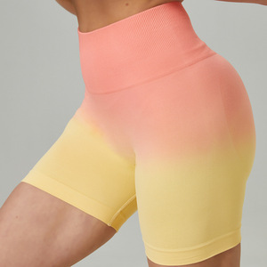 Shorts de cycliste taille haute pour femme, dégradé de couleurs, respirants, en tissu tricoté Spandex, taille élastique, pour délavage à la pierre, coupe classique - Product Image 5