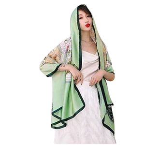 Écharpe carrée en soie imprimée florale pour femme, légère, style classique, toutes saisons, usage quotidien, bordure verte - Product Image 1