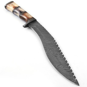 มีดล่าสัตว์กลางแจ้งเหล็กดามัสกัสแบบปรับแต่งได้รุ่นใหม่ ด้ามจับทำจากกระดูก มีดเอาตัวรอดคมกริบที่ดีที่สุด มีดตั้งแคมป์แบบตีขึ้นรูป - Product Image 5
