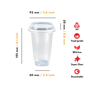 Square shaped <b>Cup</b> 22 Oz <b>Plastic</b> PP Polypropylene 92 Diameters for Iced <b>drink</b>, infused water, and sliced fruit - Product Image 4