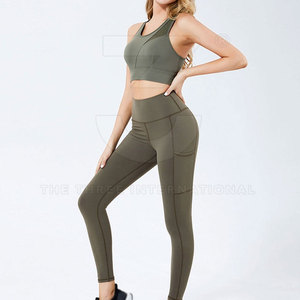 Women Yoga Set Breathable Elastic Waist High Stretch Fitness <b>Workout</b> Activewear <b>Leggings</b> and Sports Bra for Gym Yoga and Running - Product Image 2