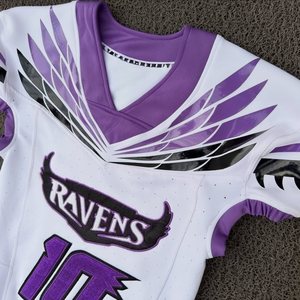 Conjunto de Uniforme de Fútbol Americano Juvenil Rexfit, Blanco y Morado Sublimado, Cuello en V, Manga Corta, Malla Transpirable para Niños - Product Image 3