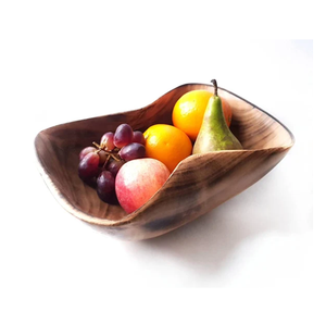 Bol en bois naturel décoratif pour table, bol sur pied pour aliments, fruits, pain ou décoration - Product Image 4