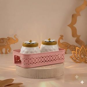 Juego de Recipientes para Especias con Tapas de Madera, Diseño Floral, Herméticos, para Almacenamiento de Alimentos, con Bandeja Rosa Hecha a Mano - Product Image 1